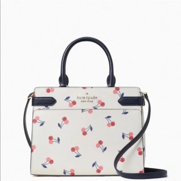 Kate Spade White and Navy Cherry Print Handbag - Picture 3 of 14